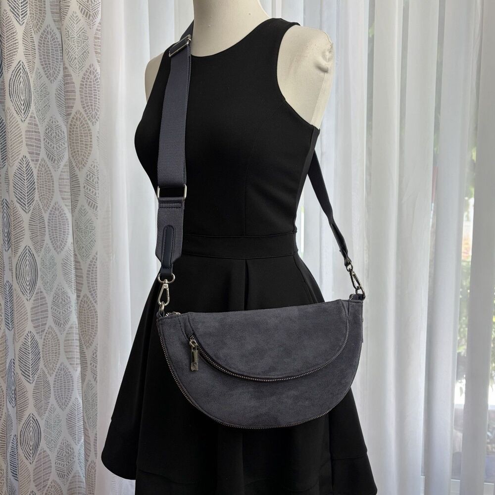 Sondra Roberts Squared Convertible Crescent Crossbody Shoulder Sling Bag Grey